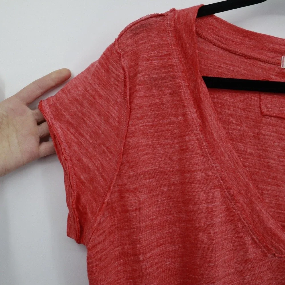 We The Free Distressed‎ Tee Women S Red Boho Coastal Oversized Casual Slouchy